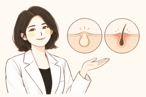 여드름과 모낭염의 피부 양상을 비교한 설명용 일러스트