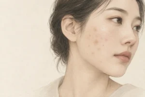 볼에 남은 붉은 자국과 갈색 자국을 표현한 설명용 일러스트