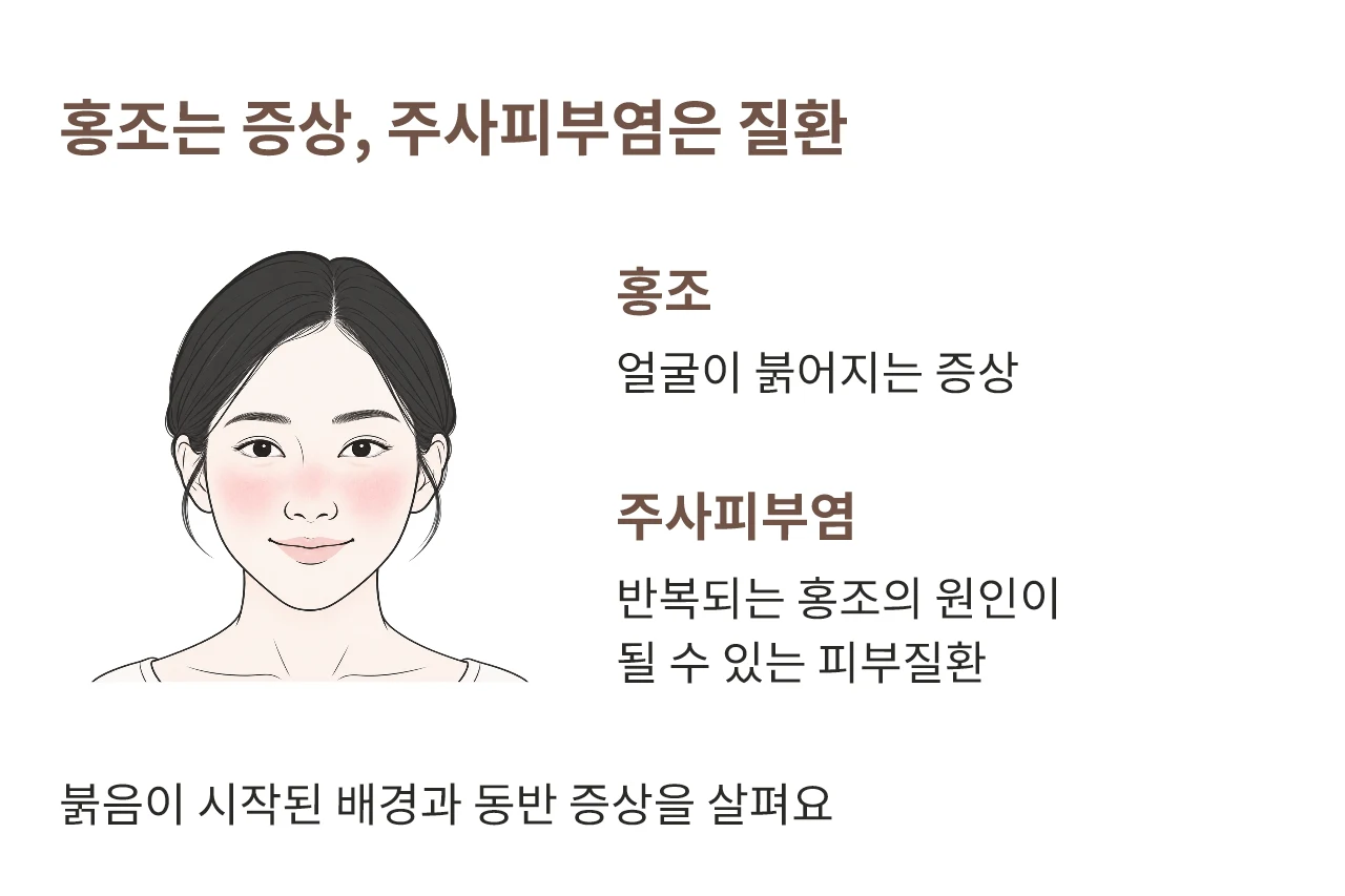 얼굴의 붉음을 보여 주는 설명용 그림