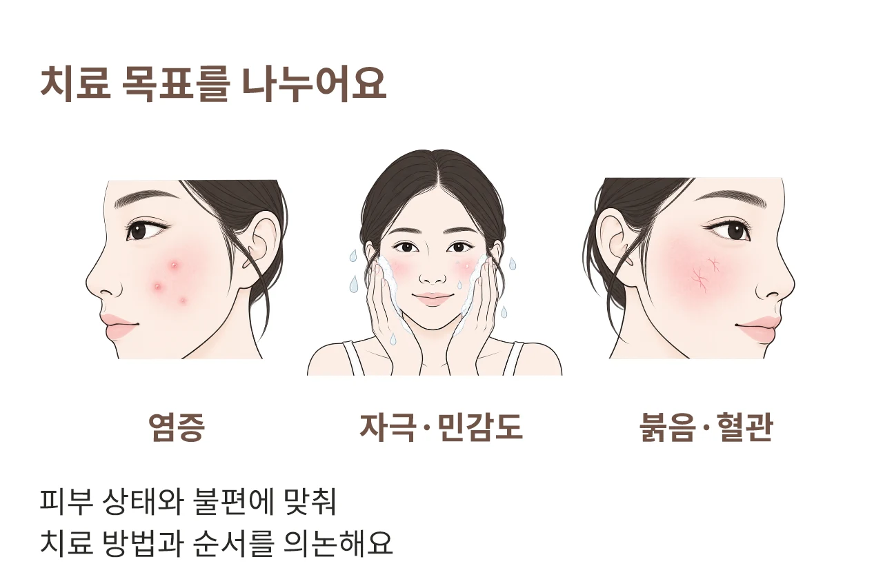 염증과 민감도, 남은 붉음과 혈관을 살펴보는 설명용 그림