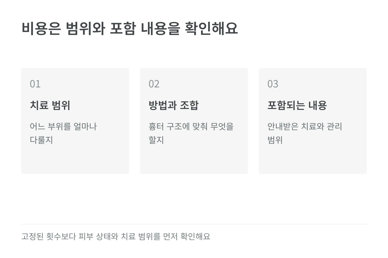 비용은 범위와 포함 내용을 확인해요 — 치료 범위·방법과 조합·포함되는 내용