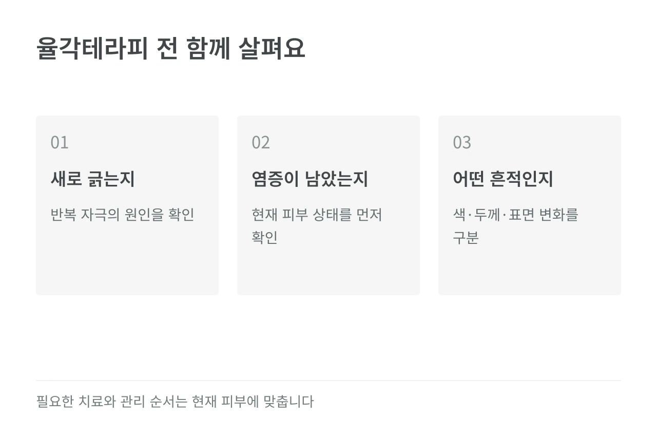 율각테라피 전 함께 살펴요 — 새로 긁는지·염증이 남았는지·어떤 흔적인지