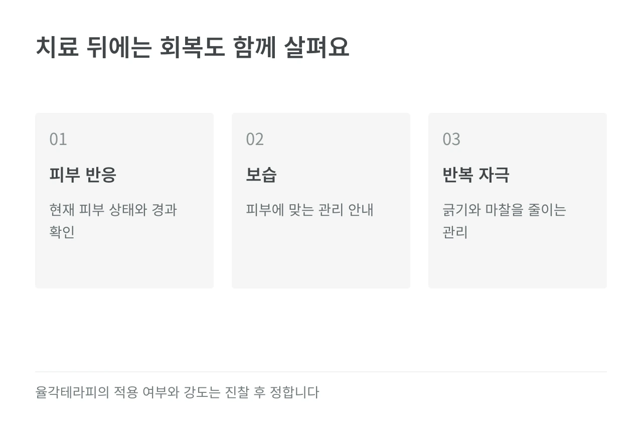 치료 뒤에는 회복도 함께 살펴요 — 피부 반응·보습·반복 자극