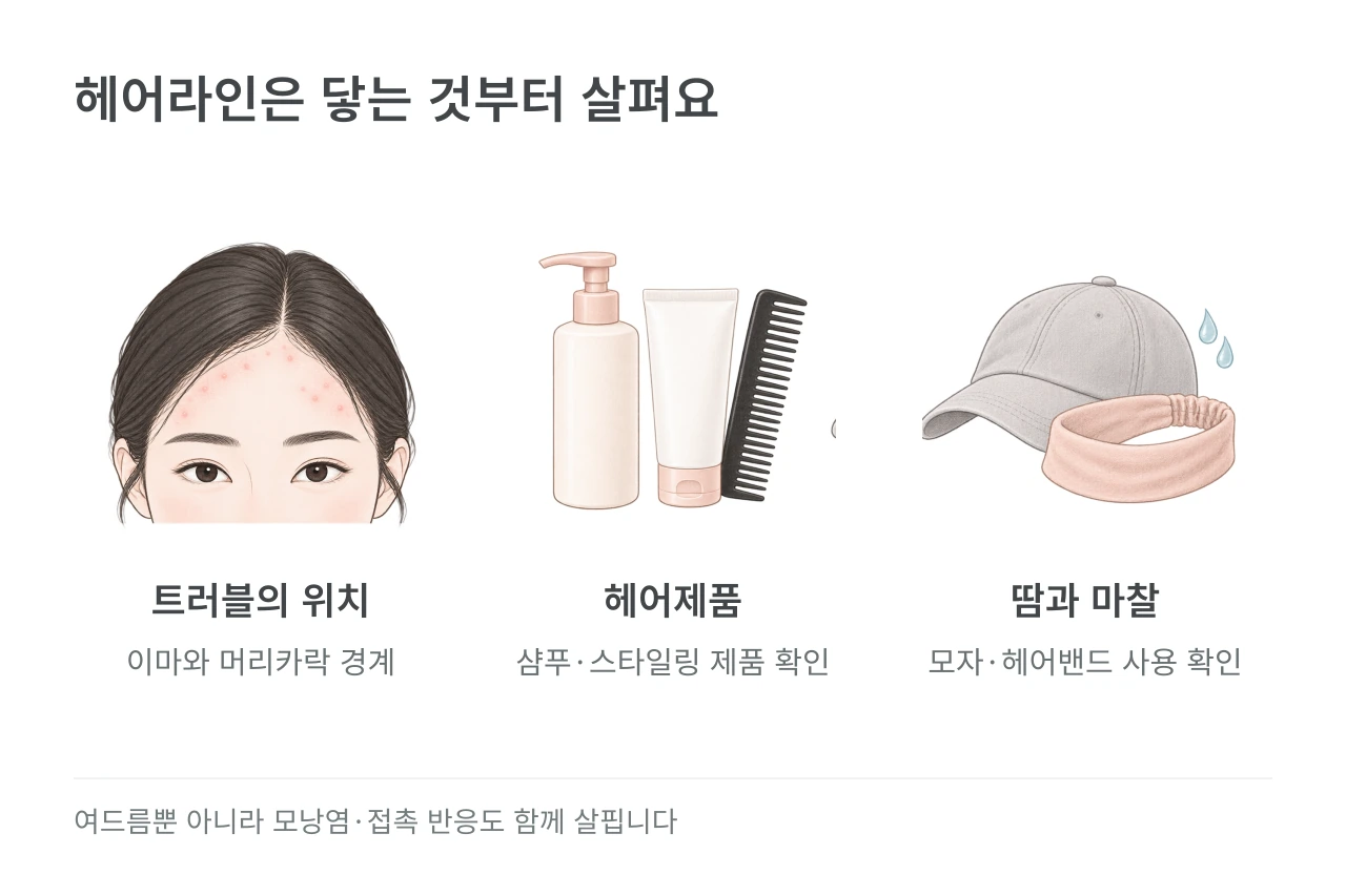 헤어라인은 닿는 것부터 살펴요 — 트러블의 위치·헤어제품·땀과 마찰