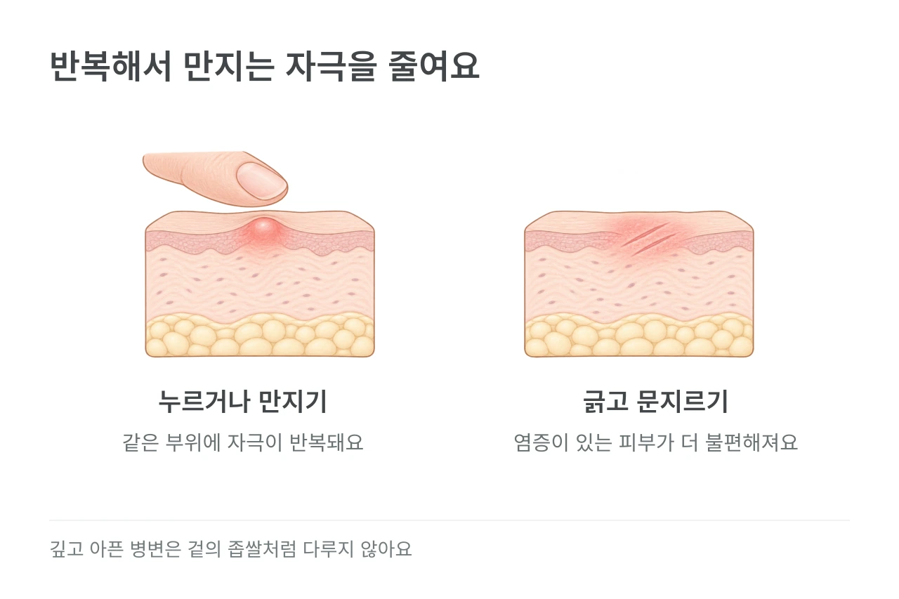 반복해서 만지는 자극을 줄여요 — 누르거나 만지기·긁고 문지르기