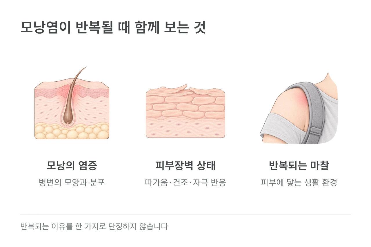 모낭염이 반복될 때 함께 보는 것 — 모낭의 염증·피부장벽 상태·반복되는 마찰